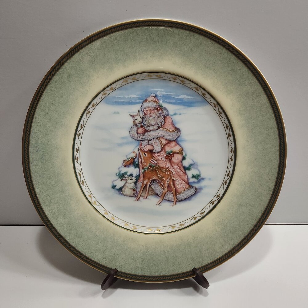 NWT Vintage 90s Fitz & Floyd Winter Holiday Santa Salad Plates Set of 2